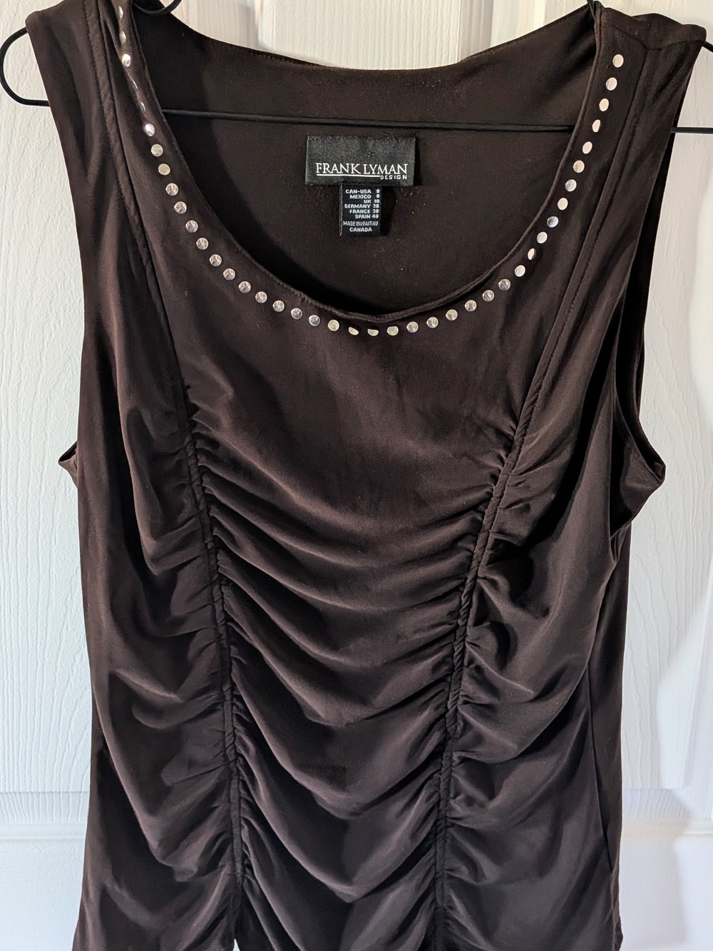 Frank Lyman Design Brown Ruched Stud-Trim Sleeveless Tank- Vintage